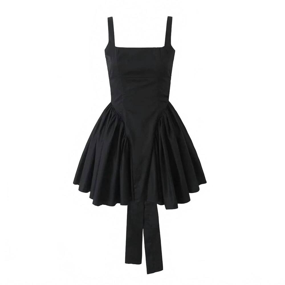 NEW YVONNE & LOVE ladies plain ruched bow back mini dress in black